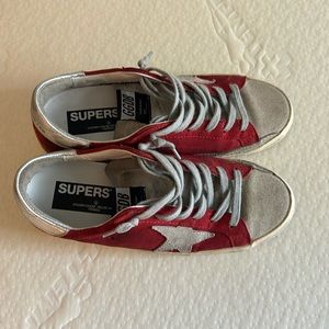 Golden Goose Superstar Leather Lace up Low Top Sneakers Red